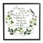 Stupell Troubles Be Less Irish Proverbs Wildflower Wreath Framed Wall Art - Green - 12 x 12 - Wood - Black