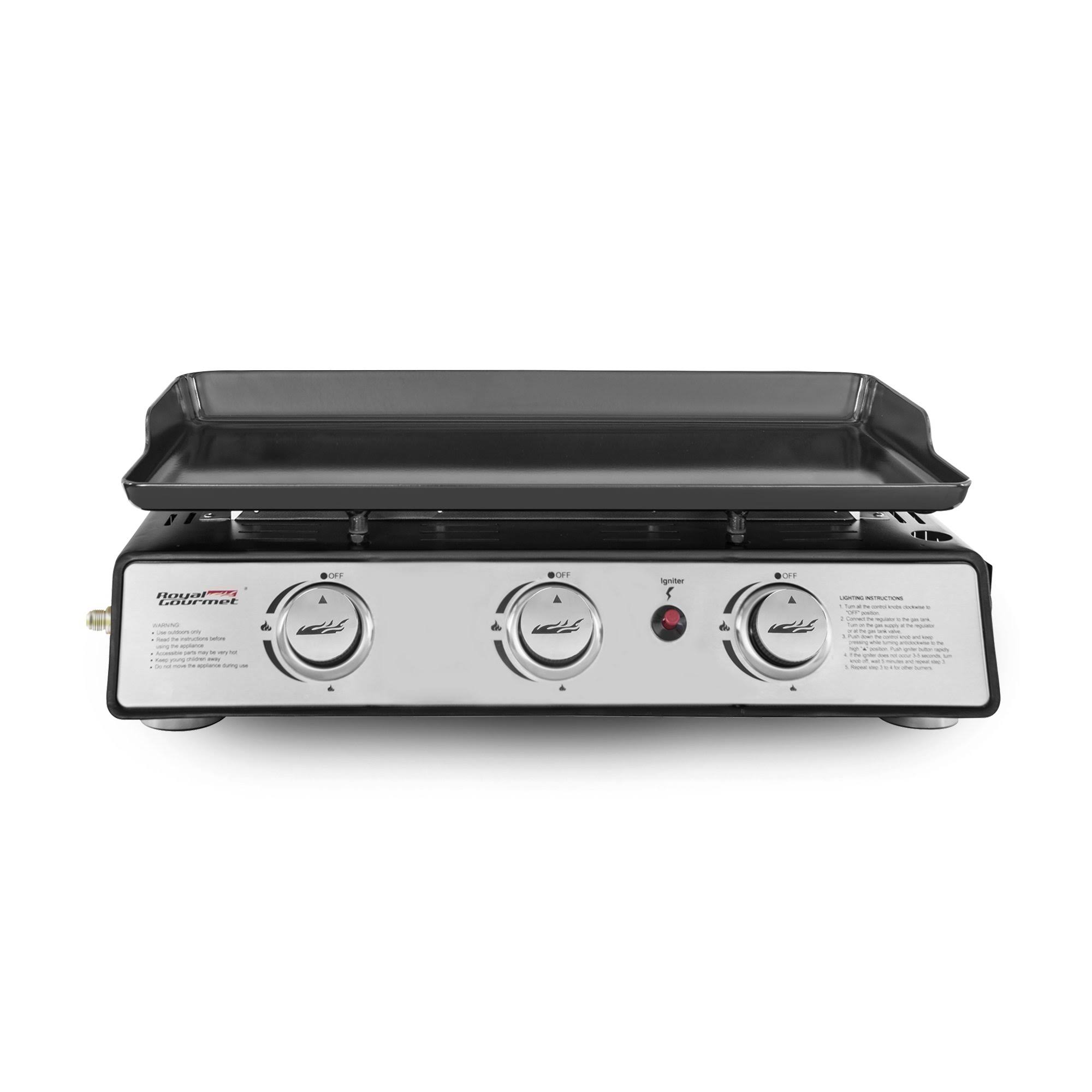 6fe79a9cf0e1c9c000c285ec140a4955b7a15123b194bbf3062dbb736ab4a089.jpg Royal Gourmet PD1301S Portable 24-Inch 3-Burner Table Top GAS Grill Griddle, Black - Image 1