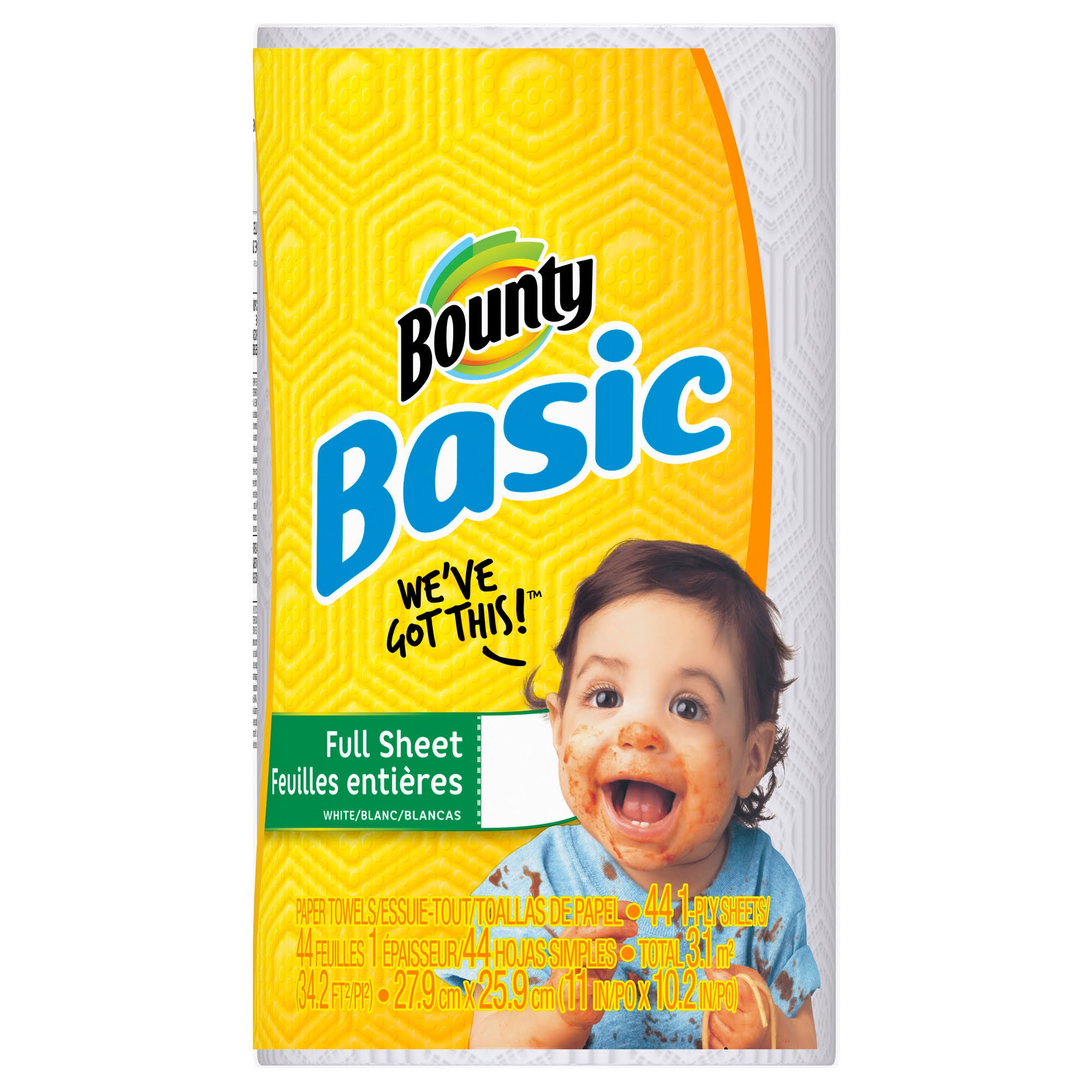 6fee93dda7bc9f58ab9f9318072e42eb0949d35f4a8a775154be94cd9d657b0b.jpg Bounty Basic White Paper 1-Ply Regular Towels - 1 count - Image 1
