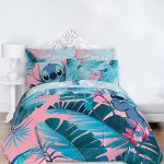 Lilo & Stitch Tropical Flowers Kids Queen Bed in A Bag Bedding Set w/ Reversible Comforter, Blue