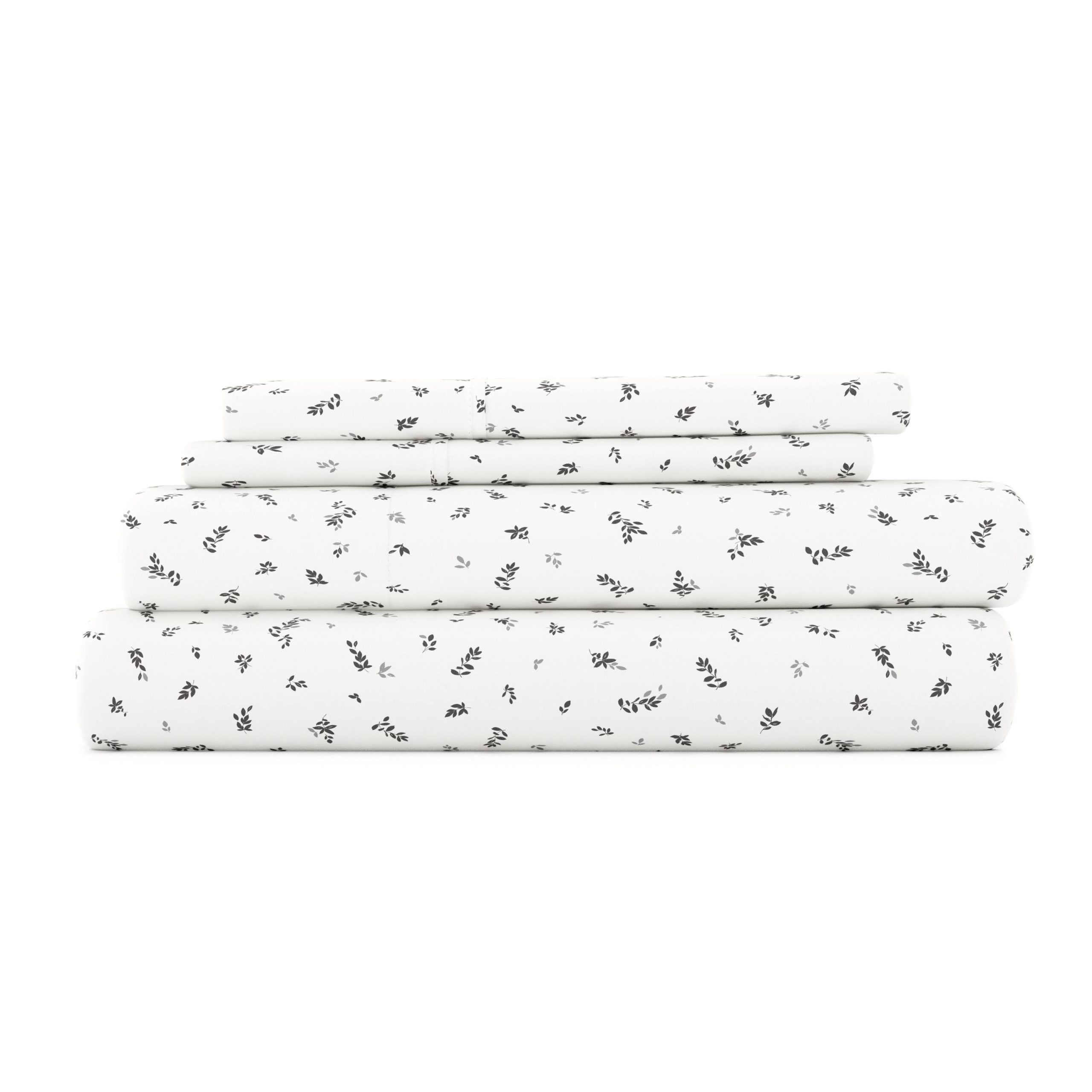 70187f192230bc54f0d485b6a3ec345f16d286a01057599d49ebc8a94fe1df77.jpg Home Collection Premium Ultra Soft Spotted Leaves Pattern 4 Piece Bed Sheets Set, Size: Full, Gray - Image 1