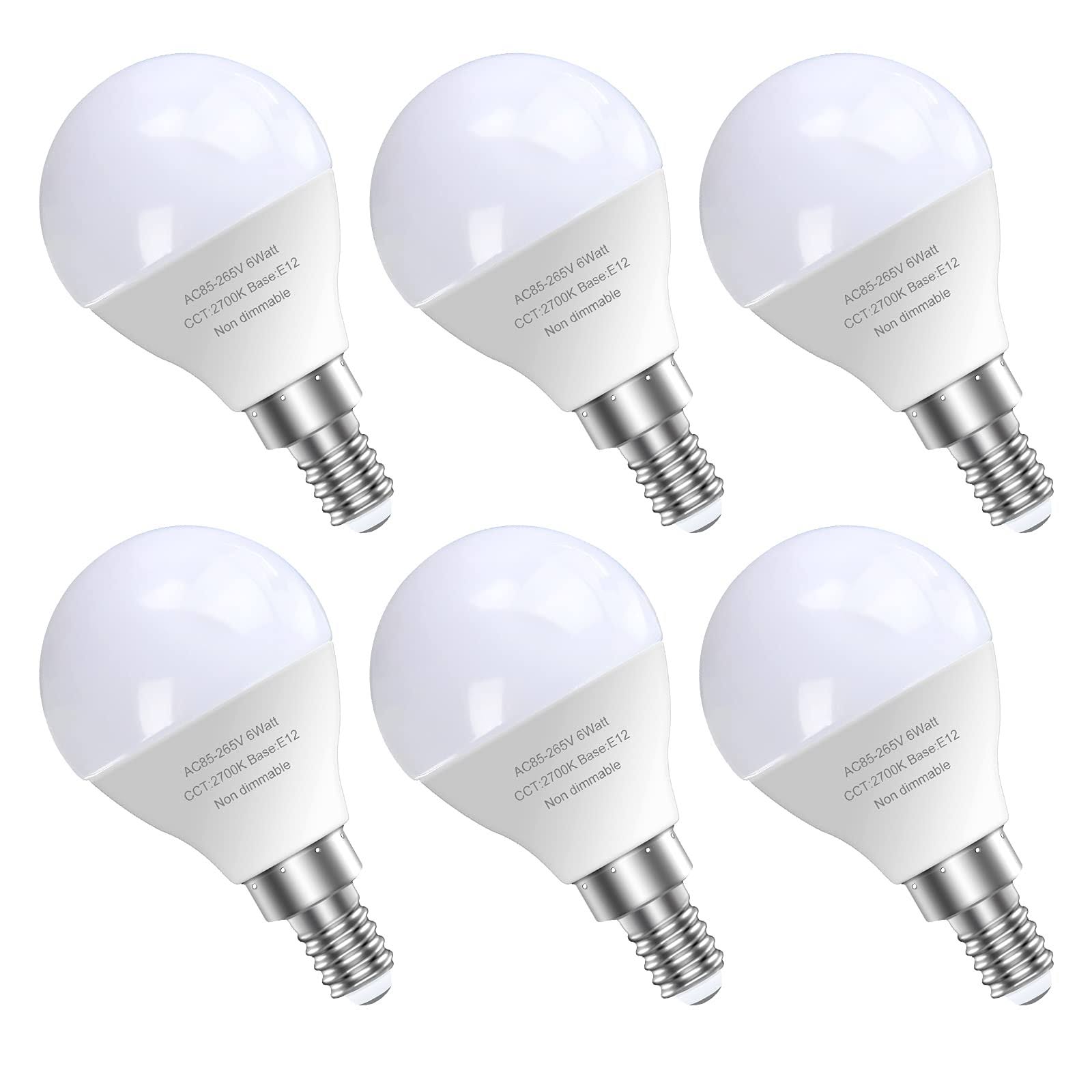 701ef095fd692732438b70f430b6914325f1654da561671dcd158edefec2ae30.jpg GOSCHE 6 Pack E12 LED Candelabra Light Bulbs, 60 Watt Equivalent, Warm White 2700K, 120V Chandelier Llight Bulb, A15 / G45 Shape Ceiling Fan Light Bulbs, Bri - Image 1