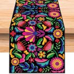 Jiudungs Linen Mexican Fiesta Table Runner 48 Inches Long Cinco de Mayo Tablecloth Dia de Los Muertos Decor Day of The Dead Decorations and Supplies for Home