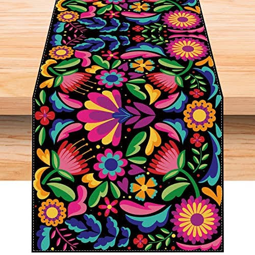 703824713b6a29f70be1b6b5ad0801121c77bea9b83c67eed153cf6dec6d5e95.jpg Jiudungs Linen Mexican Fiesta Table Runner 48 Inches Long Cinco de Mayo Tablecloth Dia de Los Muertos Decor Day of The Dead Decorations and Supplies for Home - Image 1