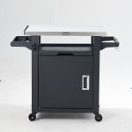 Deluxe 30IN Outdoor Rolling Grill Cook Station. Bar Table with Patio Storage Cabinet and Outdoor Dining Table. Black