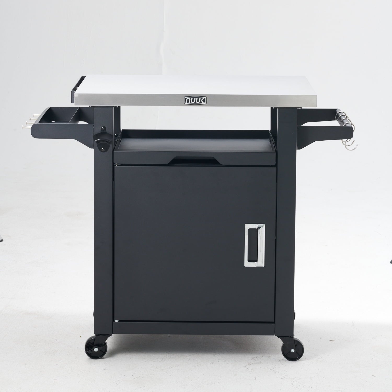 704b14e75d7ae356b17b99c53d2ffac528bd93a4fe70157a253ff93fb7ad2ee2.jpg Deluxe 30IN Outdoor Rolling Grill Cook Station. Bar Table with Patio Storage Cabinet and Outdoor Dining Table. Black - Image 1