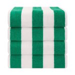 American Soft Linen, 100% Cotton 4 Pack Beach Towels, 30" x 60" Cabana Striped Pool Towels, Green