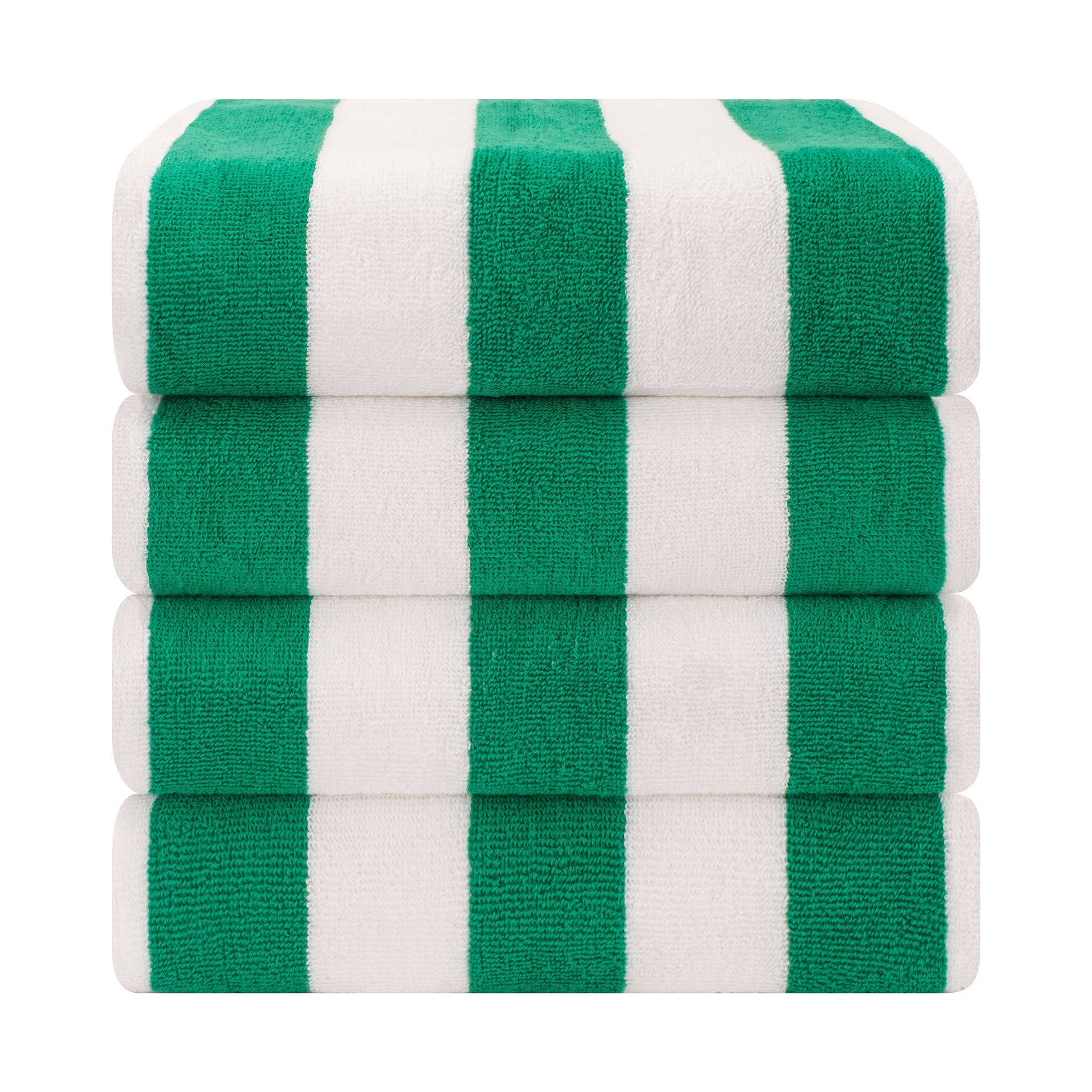 70546a4602add55167a7ba90583f59c706fa20eca8954264330f540ad54d6689.jpg American Soft Linen, 100% Cotton 4 Pack Beach Towels, 30" x 60" Cabana Striped Pool Towels, Green - Image 1