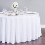 Linen Round Polyester Tablecloth, White, 120"