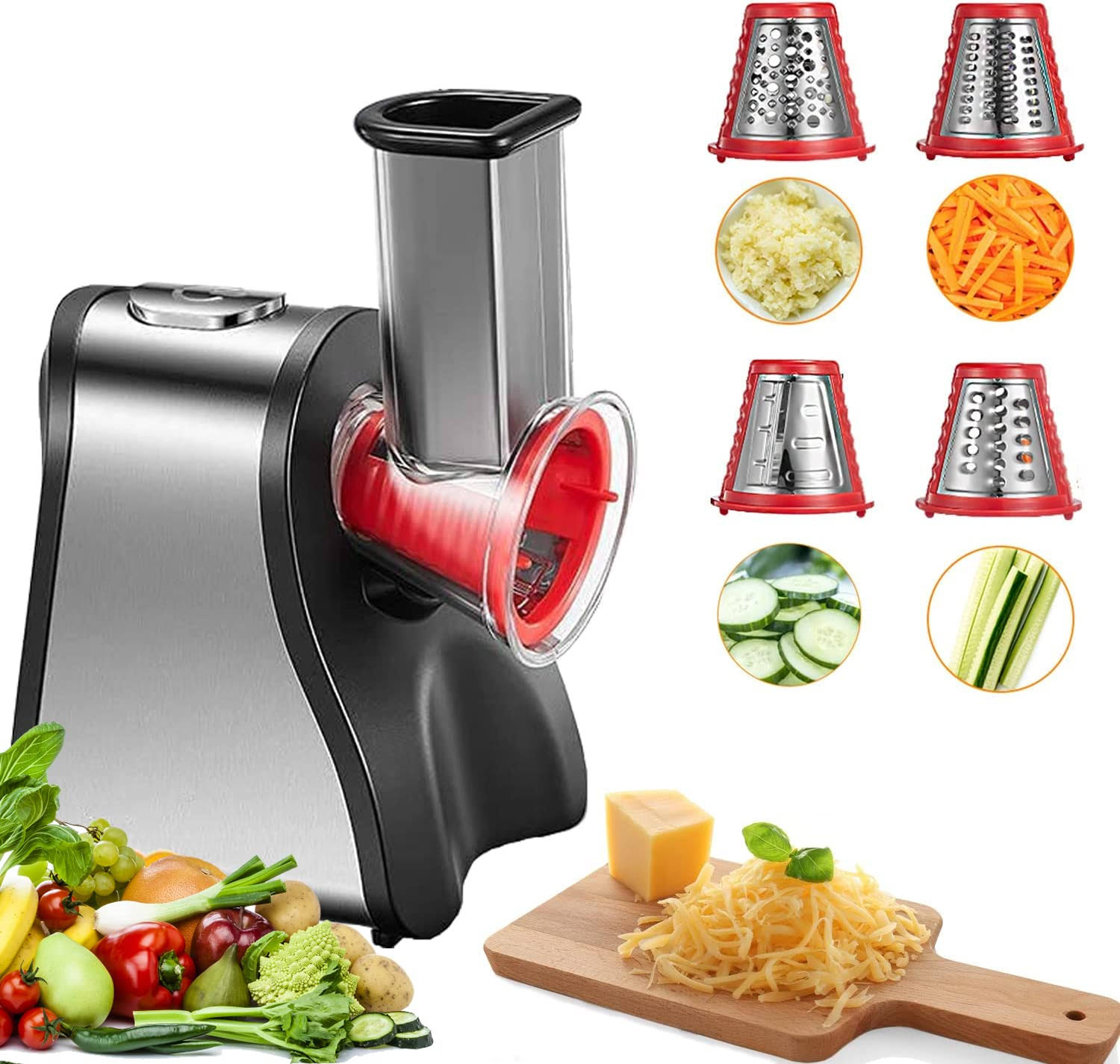 7076bbbe1670d40e057b184f129b8c1855c9bed50675b60cf841cb3a8f3880aa.jpg FOHERE Electric Cheese Grater Salad Maker, Electric Slicer Shredder for Home Kitchen Use, One-Touch Easy Control, Electric Grater for Vegetables, - Image 1