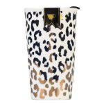 Ceramic 12 oz. Gold Cheetah Travel Mug with Splash-Free Lid