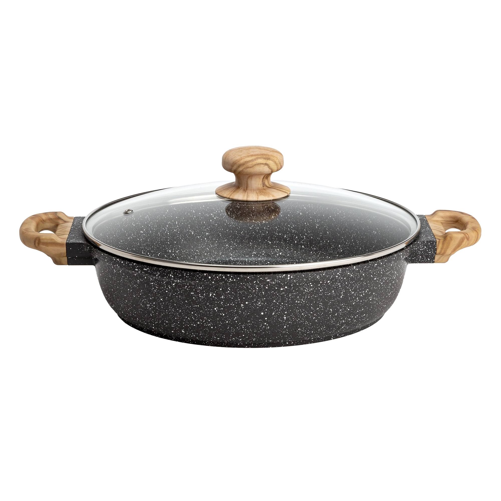 707b175dd79224d9711dc1131fdaba0a66e5ec9dd741c2498022270b512beda2.jpg The Pioneer Woman Prairie Signature Cast Aluminum Everyday Pan - Charcoal Speckle - 4 qt - Image 1