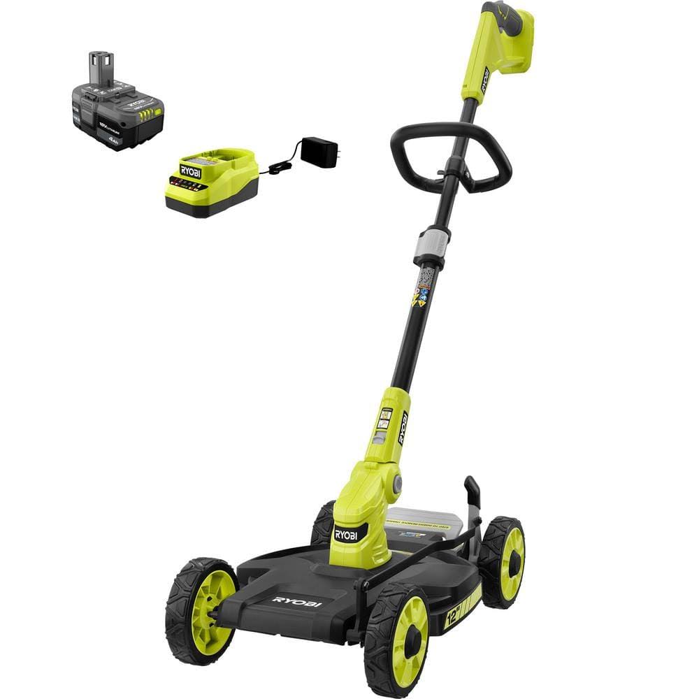 70a9a7f664eeeb097bbc577396aedb4dd0cca51cbdfc5155bc5bdb87d54c88bd.jpg Ryobi One+ 18V 12 in. Cordless 3-in-1 Trim Mower with 4.0 Ah Battery and Charger - Image 1