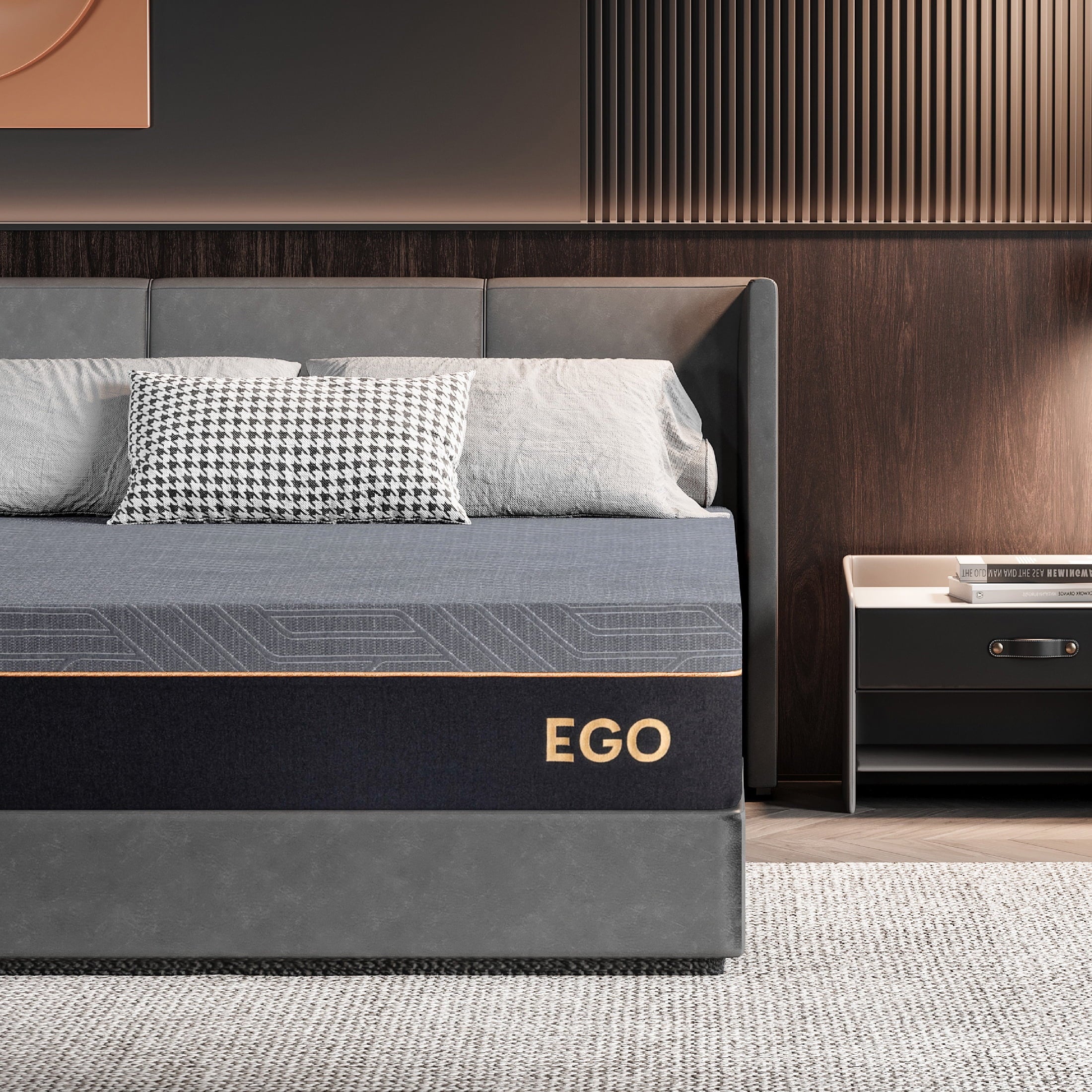 70bcf927bff79d03f061775795ac77691ad2ce347293fee7b1864cbdbdee570a.jpg Ego Black 12 inch Queen Mattress in a Box. Cooling Gel Memory Foam Mattress. Medium - Image 1