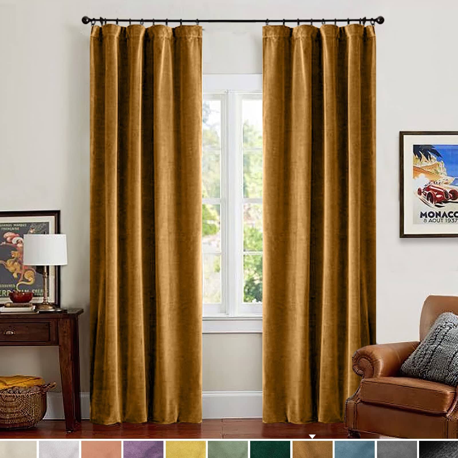 70cd2d0f17ada92770ce5cb6b1622a1cfa8597fe70af95af1c06f9b5d5911250.jpg Lazzzy Velvet Blackout Curtains Brown Thermal Insulated Curtains 84 Room Darkening Window Drapes Super Soft Luxury Curtains for Living Room Bedroom - Image 1