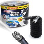 BulbHead Pocket Hose Silver Bullet 25 ft Turbo Shot Nozzle Multiple Spray Patterns Expandable Garden Hose 3/4 in Solid Aluminum Fittings Lead-Free