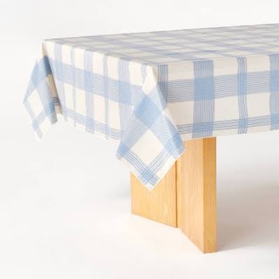 71212fc8f008edb1bda3e27a12b685cb6e1f030683b2cb73ca5885b56e28ea0b.jpg 60"x84" Oiled Tablecloth Blue Plaid - Threshold Designed with Studio McGee - Image 1