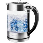 Ovente 7-Cup 1.7 L Silver Glass Electric Kettle with ProntoFill Technology-Fill Up with Lid on