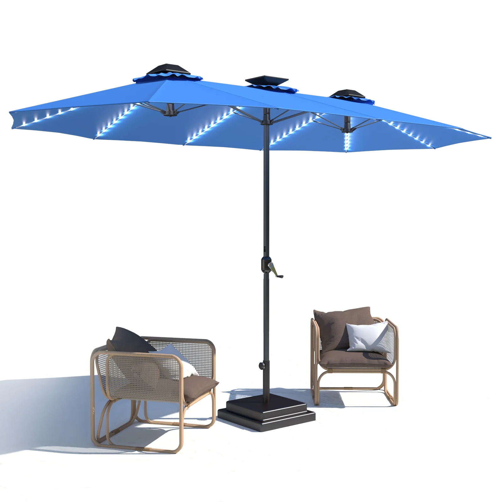 7149d70286814bc821dd4e214d3759a2458721379b5aa3b7a3ea21f50941cf2f.webp AECOJOY 15ft Patio Double-Sided Umbrella, 156 PCS Solar LED Light Outdoor Large Umbrella, Dark Blue - Image 1