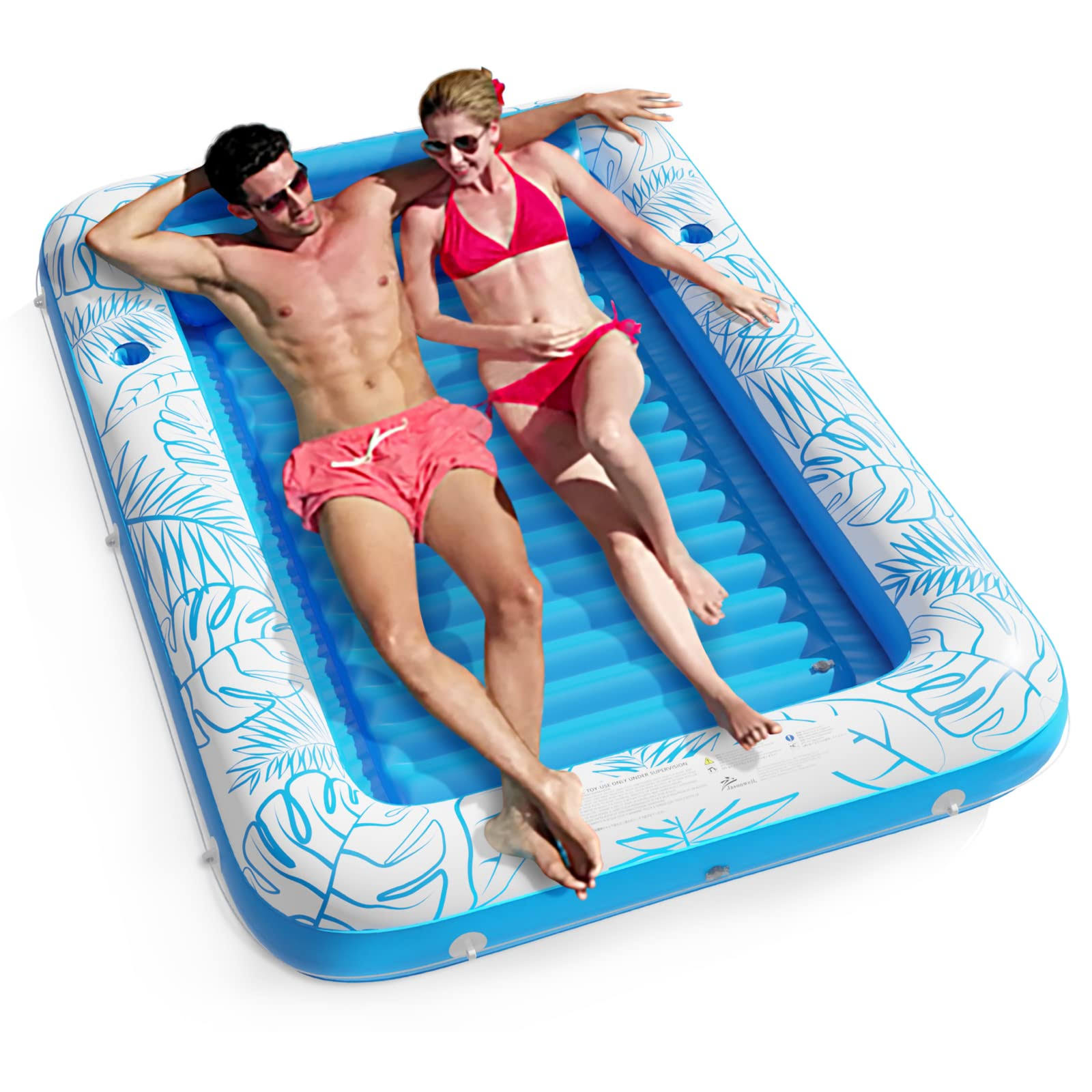 71607375f57ddb82e535dbb69d524d4f758670aa24195f257e8044a9c4eb1c38.jpg Inflatable Tanning Pool Lounger Float - Jasonwell 4 in 1 Sun Tan Tub Sunbathing Lounge Raft Floatie Toys Water Filled Bed Mat Pad for Kids Adult - Image 1