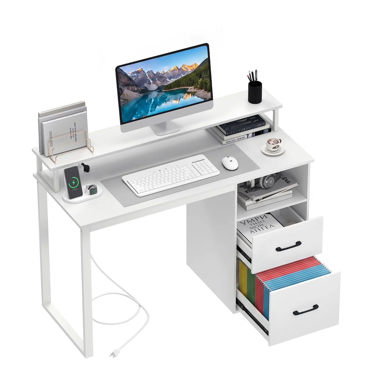 7169f61bc6714c0641ffa219d6994741b1cfd1a9685f017d80aa0ea0bd9bad15.webp Tangkula 48" Computer Desk with 2 Storage Drawers & Power Outlets - Image 1
