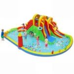 8-in-1 Inflatable Water Slide Park, Giant Backyard Bounce House w/ 2 Long Slides & Climbing Walls, Splash Pool, Tunnel, Water Cannon