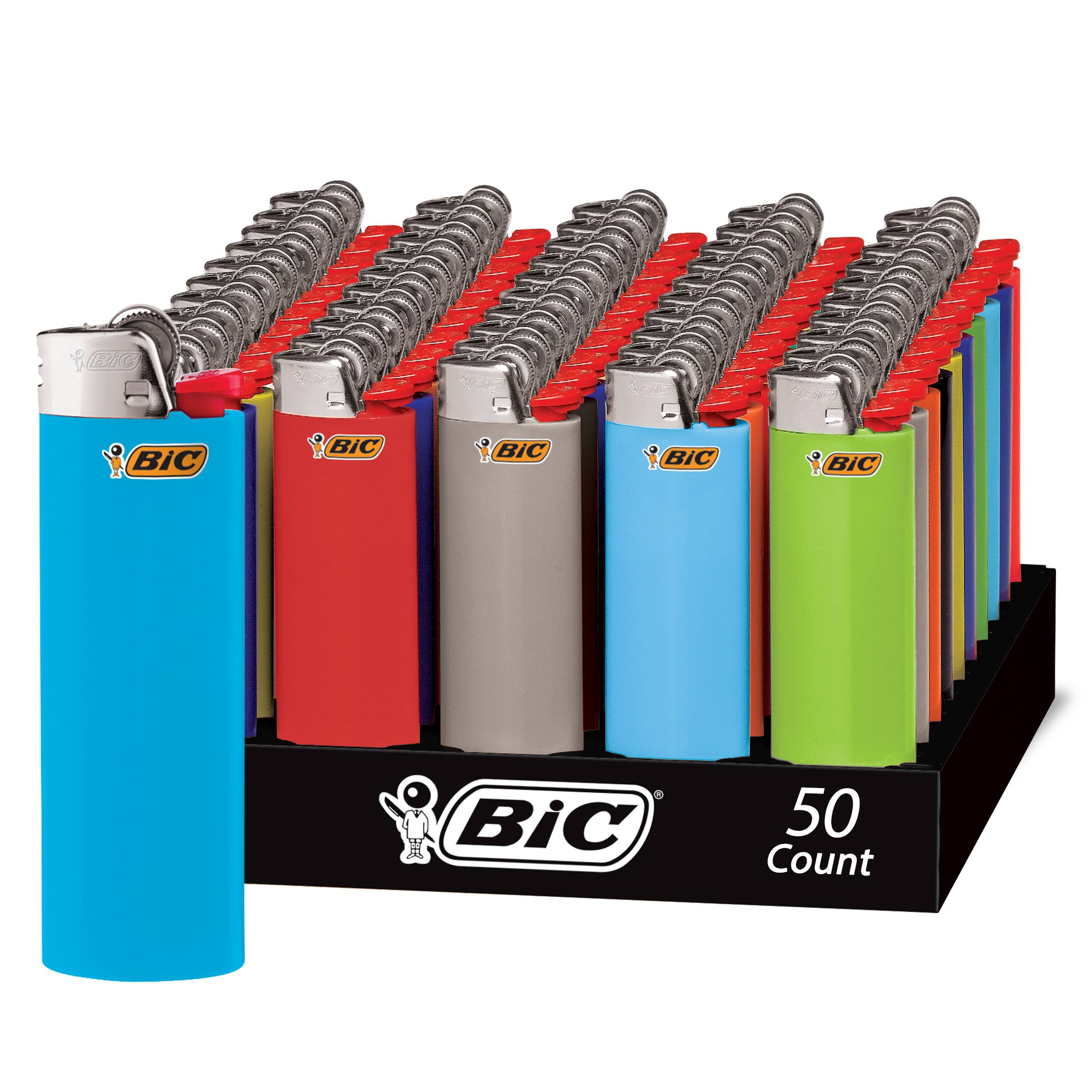 71a4e3fcaf87c9414a6799d8427e343325c4600590cb78c96b04c2a4a66a48f8.jpg Bic Classic Lighter Assorted Colors 50-Count Tray-Instock - Image 1