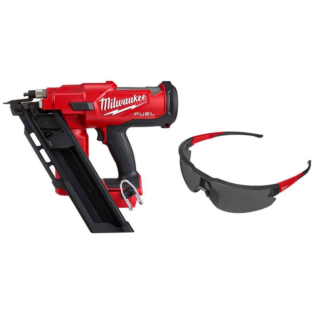 71b37a827fad45e170cdb2f46b12d718cea2fb3f046124c98cfcd0085b174b5d.jpg Milwaukee M18 Fuel 3-1/2 in. 18-Volt 30-Degree Brushless Cordless Framing Nailer (Tool-Only) w/Tinted Anti Scratch Safety Glasses - Image 1