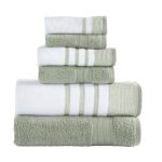 Modern Threads 6 Piece Bath Towel Set, Quick Dry Striped, Reinhart, Sage