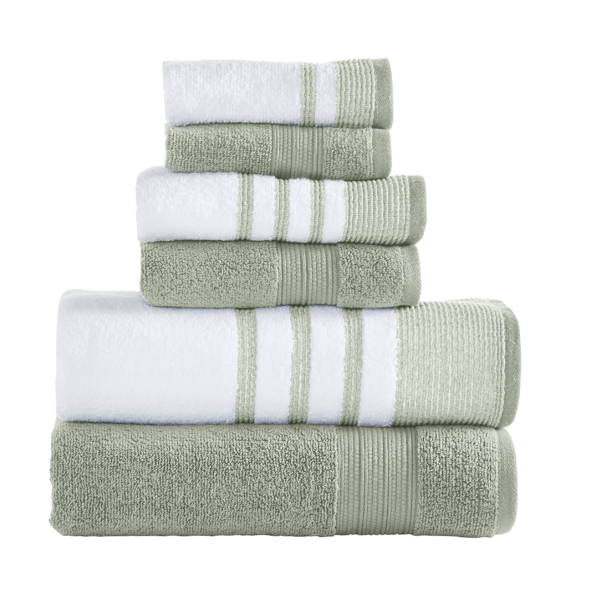 71bb3179c1cb60c16ee499d2dcaf6e1a78bd1b7f7300e25b21b53d5cd65502b0.jpg Modern Threads 6 Piece Bath Towel Set, Quick Dry Striped, Reinhart, Sage - Image 1
