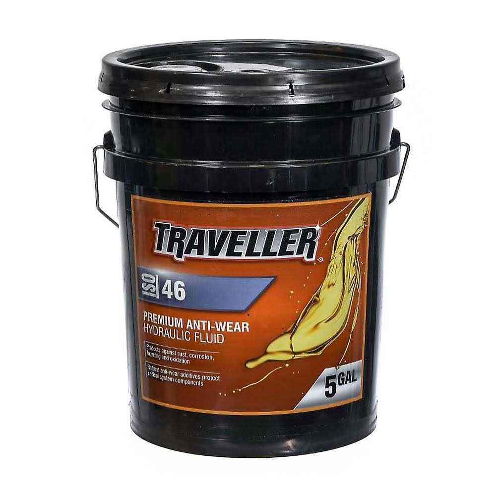 71bd9ea1923d067ddb464725753a5ec0415bccbd0ff111c043c6ecd2041814a1.jpg Traveller T806325 ISO 46 Premium Anti-wear Fluid Hydraulic Oil - 5 Gallon - Image 1