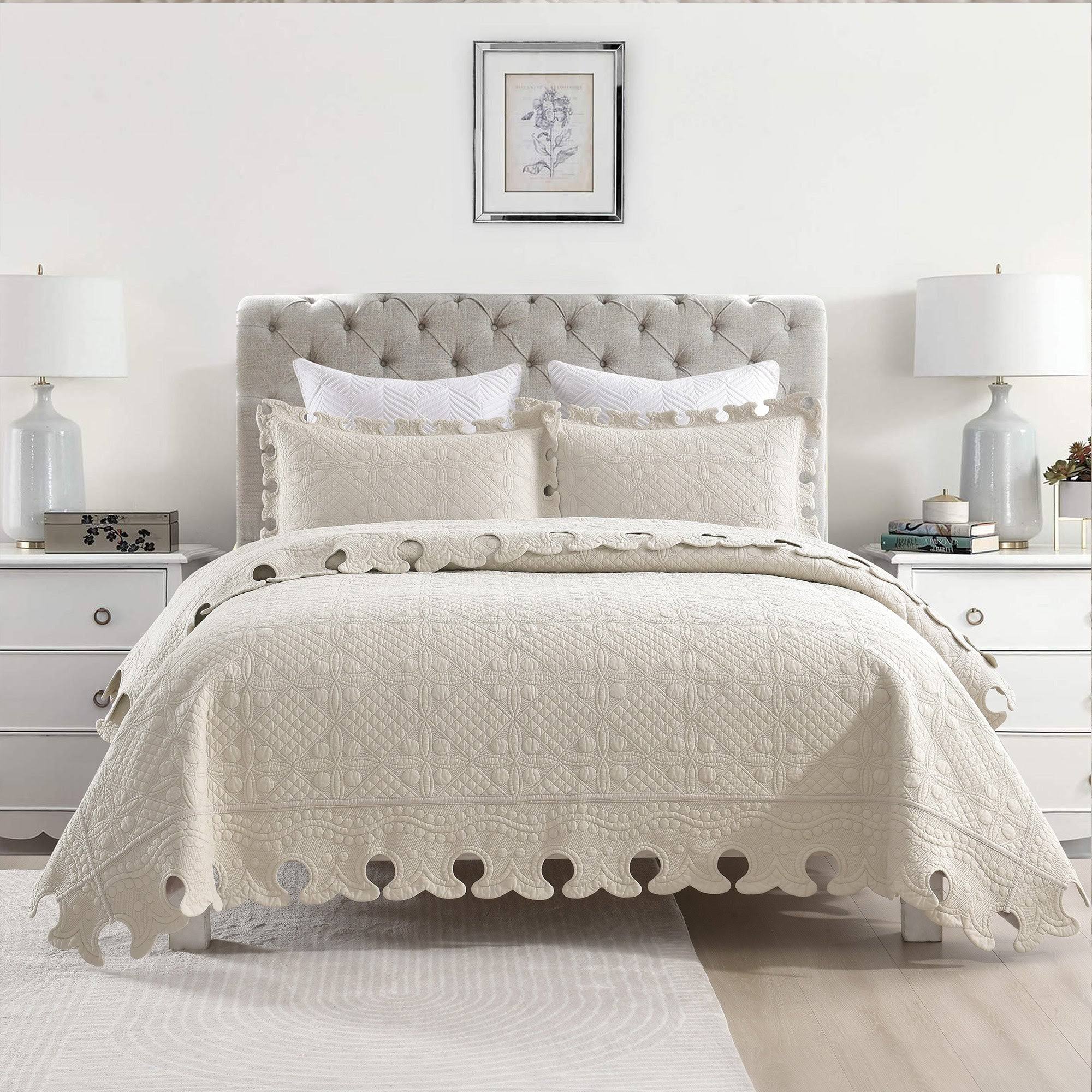 71c66184eb4d217d3ce03668be912d31e4c43d85e2ed5e5cc97ab89dac788b30.jpg MarCielo 100% Cotton Oversized Bedspread Quilt Set tw - Khaki Beige - Image 1