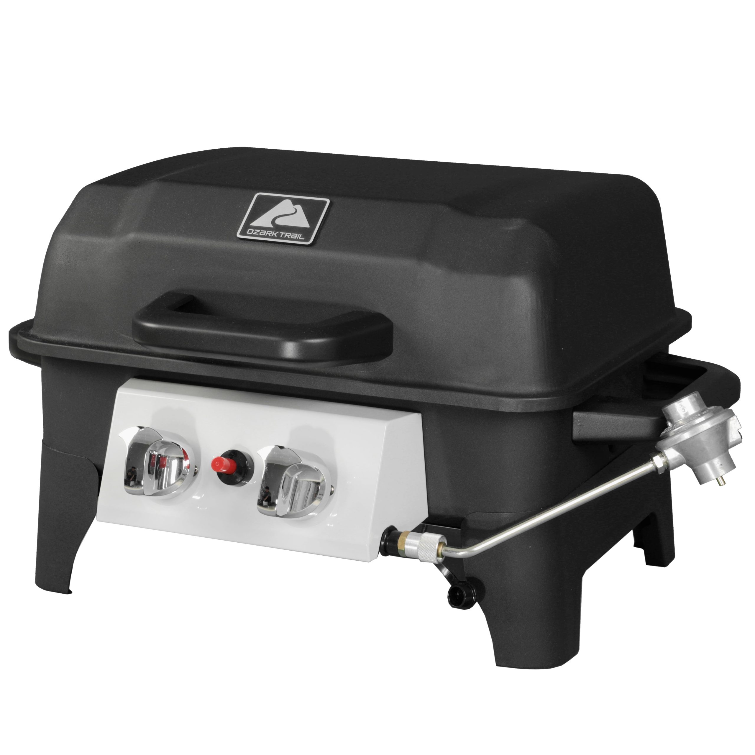 71e8137eff01cfd10c6ada8261196d295bd8712fe00979fee3826479a1442f06.jpg Trail 2 Burner Portable Propane Gas Grill. GBT2226W. Black - Image 1