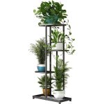 4-Tiers Metal Flower Stand for Living Room Balcony and Garden, Dark Gr