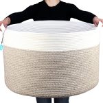 Casaphoria XXXLarge Cotton Rope Basket for Living Room - Woven Storage Basket with Handle for Blankets, Towels and Pillows Laundry Hamper | Cream