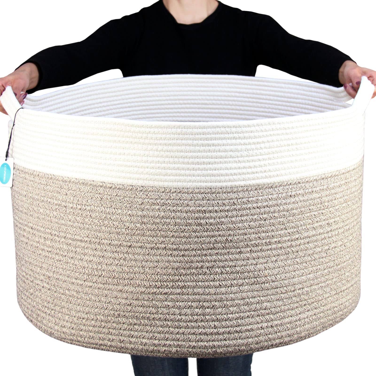 721a2202af9d318af679eef1834f4c4551229f948c15bfed65d4915c6ebb2093.jpg Casaphoria XXXLarge Cotton Rope Basket for Living Room - Woven Storage Basket with Handle for Blankets, Towels and Pillows Laundry Hamper | Cream - Image 1