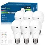 BoRccdit CordlessGlow 15W A19 Rechargeable Light Bulbs with Remote, 3 Color Temperatures + Dimmable Battery Operated Light Bulb, Up to 24 Hours,6pk