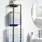 Nroech Towel Racks for Bathroom 2 Tier Wall Towel Holder with Wood Shelf Metal Wall Towel Rack Mounted Towel Storage for Small Bathroom