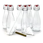 17 oz. Glass Bottles with Swing Top Stoppers, Bottle Brush, Funnel, and Gold Glass Marker (Set of 6)