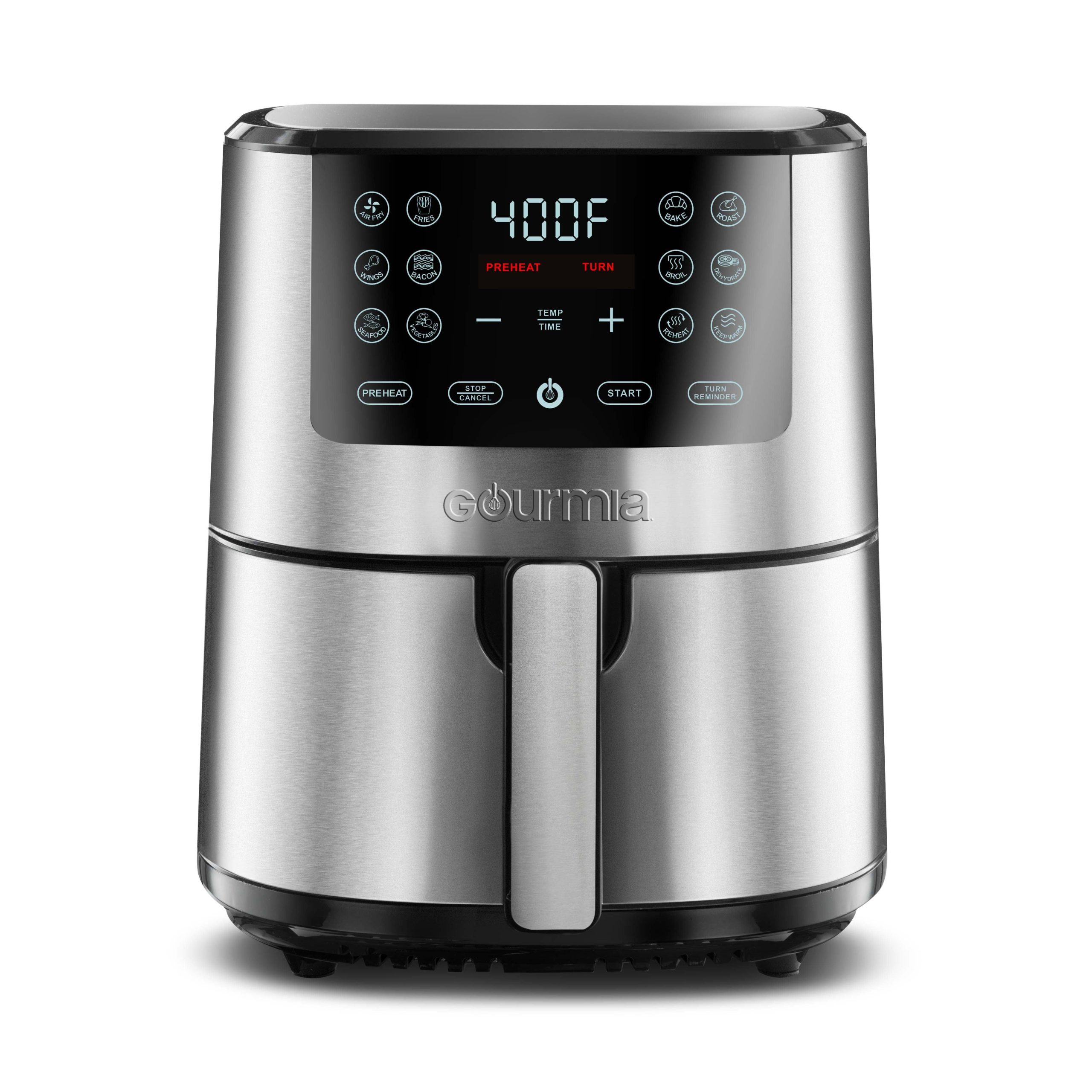 7274d3136bcbb063c944456ce383afc4a18bbd2f43e144cb80d0e34f9a9d9829.jpg Gourmia 4-Qt. Stainless Steel Digital Air Fryer - Image 1