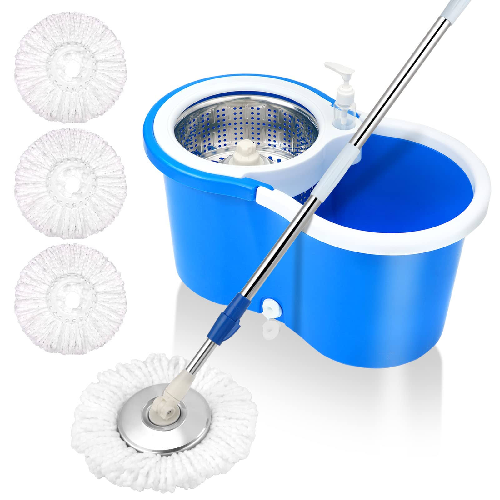 729953fa50b8c1aa74dc04d396be2e3b10e16f807d95f7374c37ead7f4cb6be9.jpg Spin Mop Bucket System, 360 Spin Mop & Bucket Floor Cleaning Stainless Steel Mop Bucket with 3 Microfiber Replacement Head Refills - Image 1