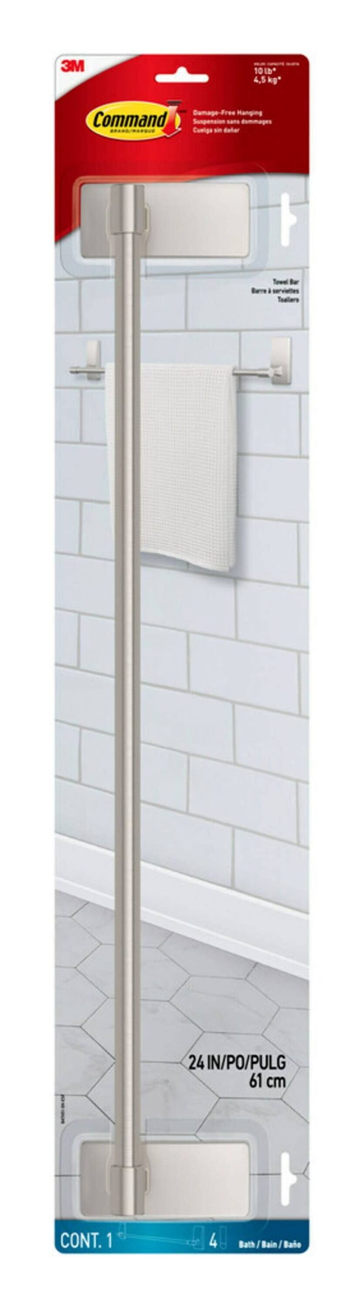 72a4621a23ec32f626fea7f2e339d05898d0ad913c2aaf6f7fcc6cab9e53335f.jpg Command Bath Satin Nickel Towel Bar, 4 Large Strips - Image 1