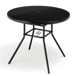 Tangkula 34 Inch Patio Dining Table, Round Tempered Glass Table with 1.5" Umbrella Hole