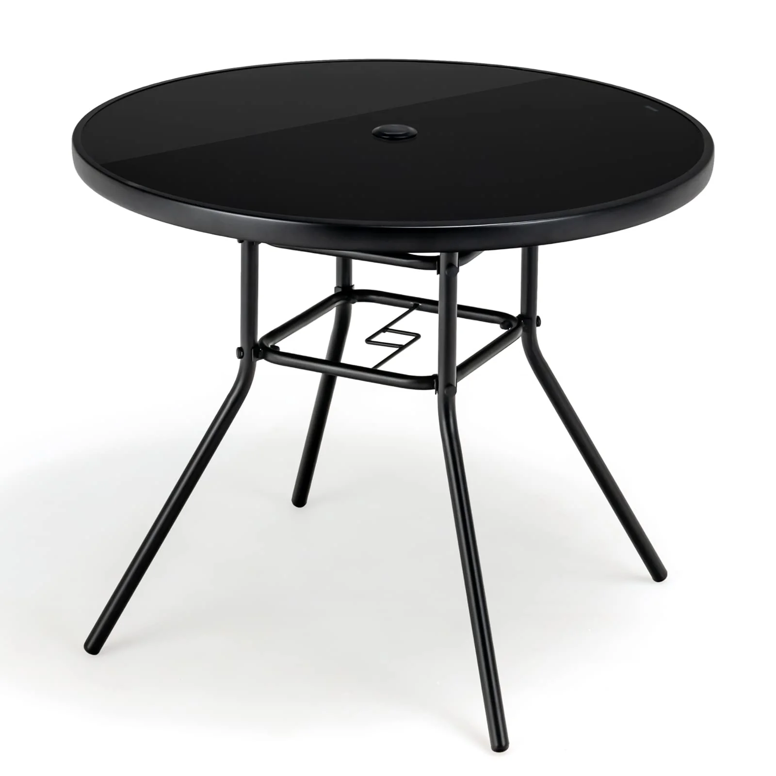 72bc2f7c8491b039a6d87da74b7cfb3c95f8c98ecbb9d754a9087aabbd1daa2f.webp Tangkula 34 Inch Patio Dining Table, Round Tempered Glass Table with 1.5" Umbrella Hole - Image 1