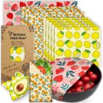 Reusable Beeswax Wrap - 9 Pack Eco-Friendly Beeswax Wraps for Food, Organic, Sustainable, Biodegradable, Zero Waste, Plastic-Free Food Storage, 1L