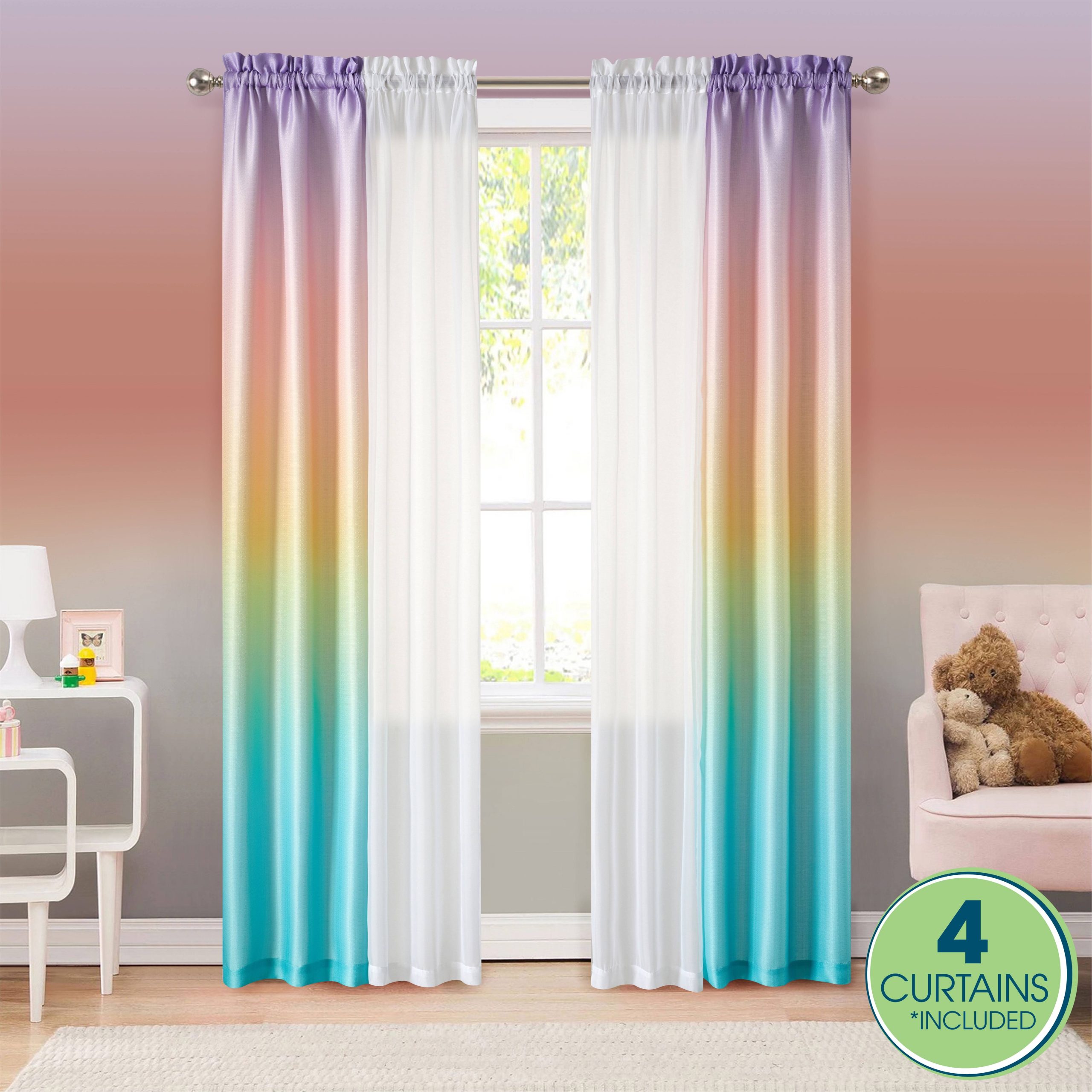 72cb381c164a49ec8d7f2c1d169e717279a797e5332b5a6a812cbc46e45fe70c-1.jpg Your Zone 4 Piece Curtain Panel Set, 27.5 inch x 84 inch Inches Panels, Ombre - Image 1