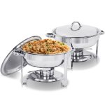 Super Deal Upgraded 5 qt Full Size Stainless Steel Chafing Dish Set of 2 Pack Round Chafer Buffet Catering Warmer Set w/Food and Water Pan, Lid, Solid