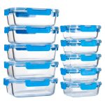 UMEIED 10 Pack Glass Food Storage Containers with Lids, Glass Airtight Meal Prep Container Set for Lunch, on The Go, Leftover, Kitchen Pantry