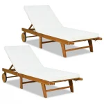 Tangkula Folding Lounge Chairs Outdoor Set of 1/2 Patio Eucalyptus Wood Chaise Lounge