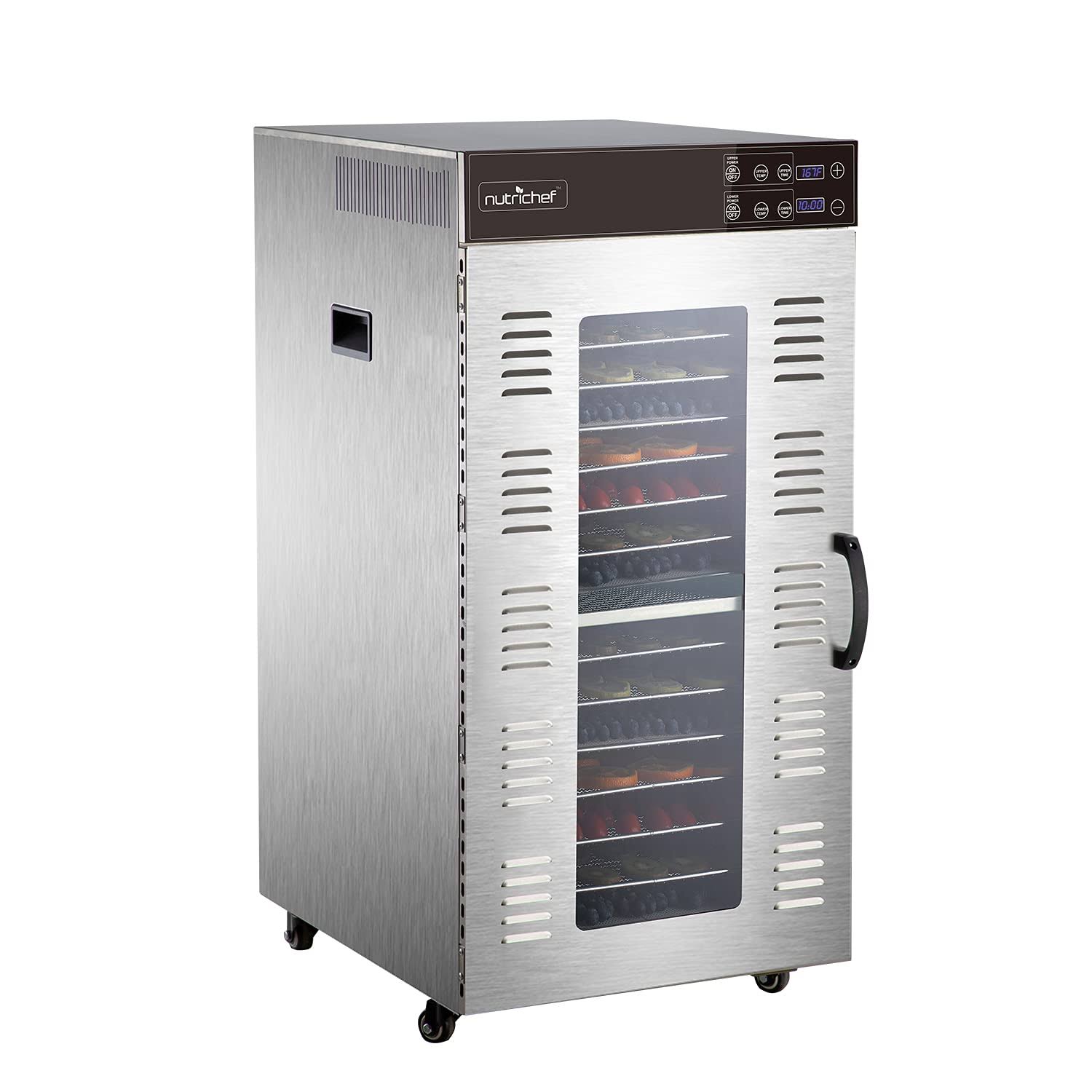 73246ebe4d5feaeb222979a68387446fa75f778263b05893ae68337daa89a9e3.jpg NutriChef Electric Food Dehydrator Machine - 2000-Watt Premium Multi-Tier Meat Beef Jerky Maker Fruit/Vegetable Dryer w/ 20 Shelf Stainless - Image 1